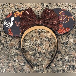Sequin Bow Animal Print Mouse Ears Headband